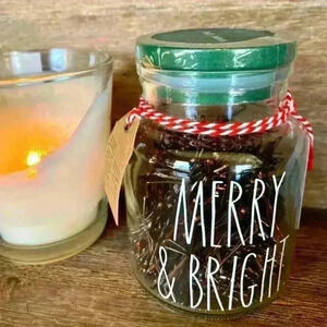 NEW 300 Bobby Pins MERRY & BRIGHT Adorable reusable glass jar w/ Lid by RAE DUNN